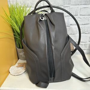 Vegan Leather “Split” Backpack, Gray
